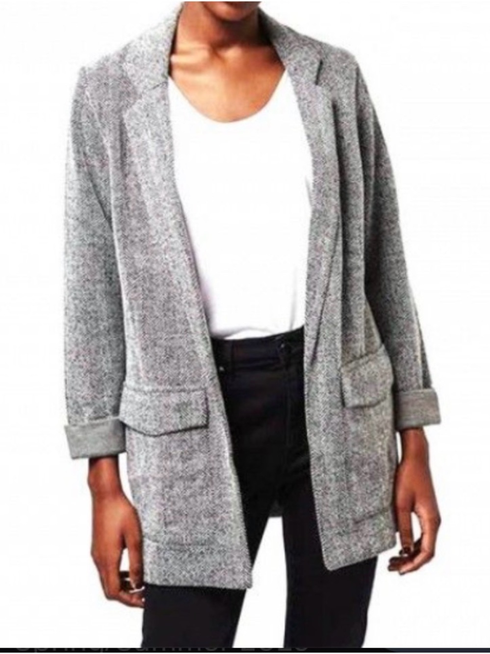 Topshop Gray Herringbone Open-Front Cardigan Blazer size 8